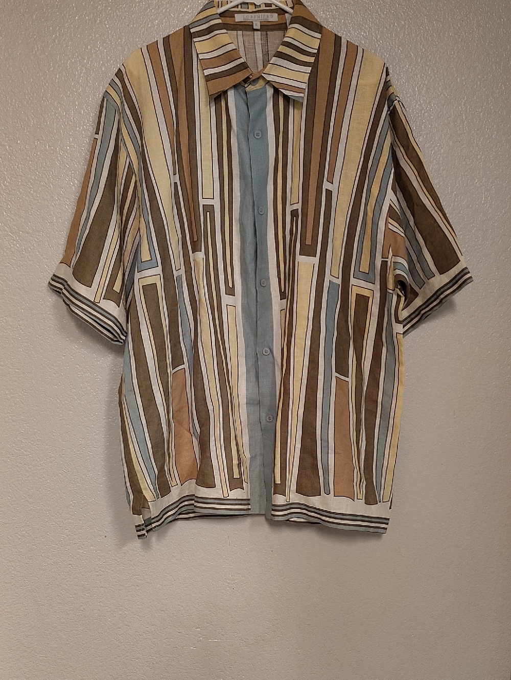 NEW Lorenier Linen Sz XL Short-Sleeve Striped Button Up  Shirt Brown White B9 X
